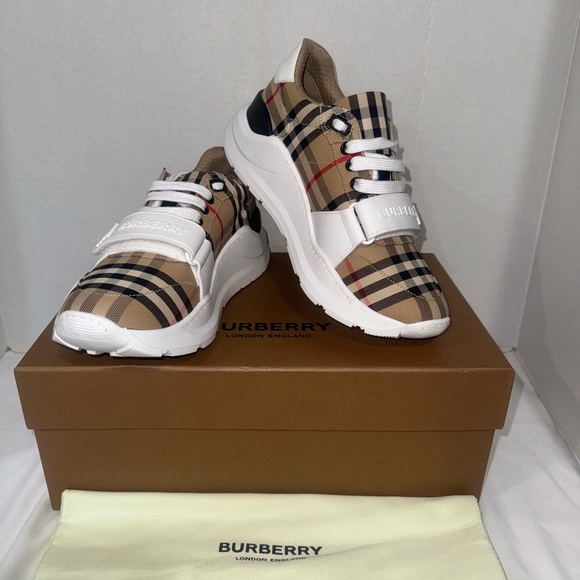 Burberry Beige and White Check Sneakers - Picture 1 of 13